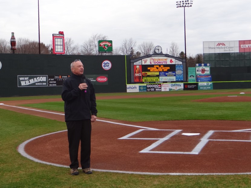 Portland Mayor, Michael Brennan saying a few words about the Sea Dogs.